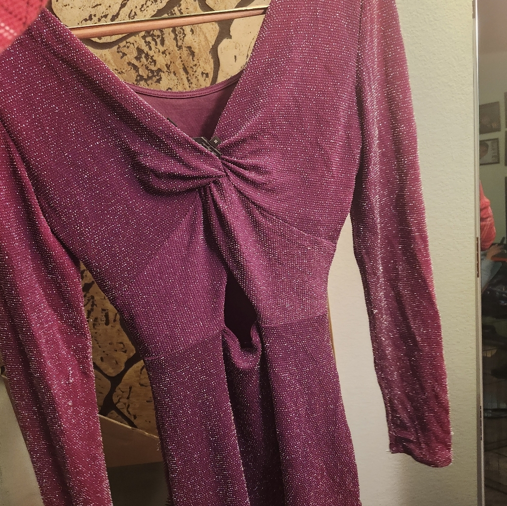 💖💖💖Guess Metallic Raspberry Long-Sleeve Scoop Dress💖💖 - Picture 4 of 4